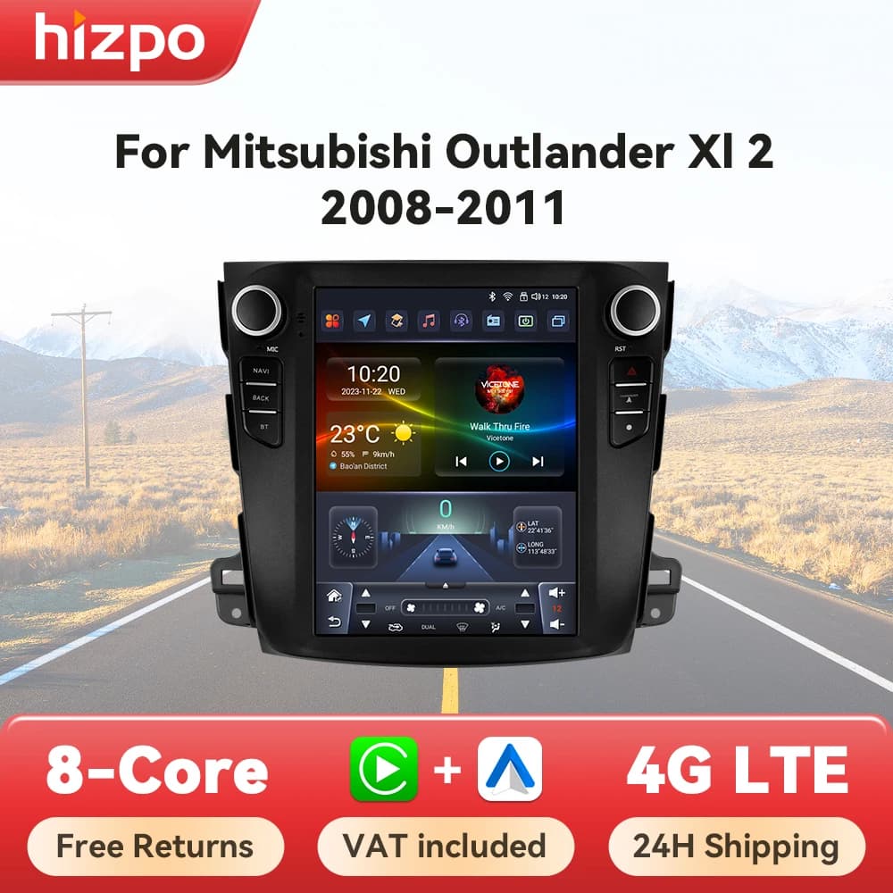Hizpo 9.7" For Tesla Style Car Radio For Mitsubishi Outlander XI 2 2008- 2011 Android Auto Multimedia Player 4G Wireless Carplay