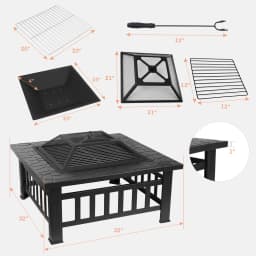 Fire Basket Garden Fireplace Including Grill (51*51cm) And Waterproof Cover For Heating/Grilling Metal Brazier 81x81x45cm