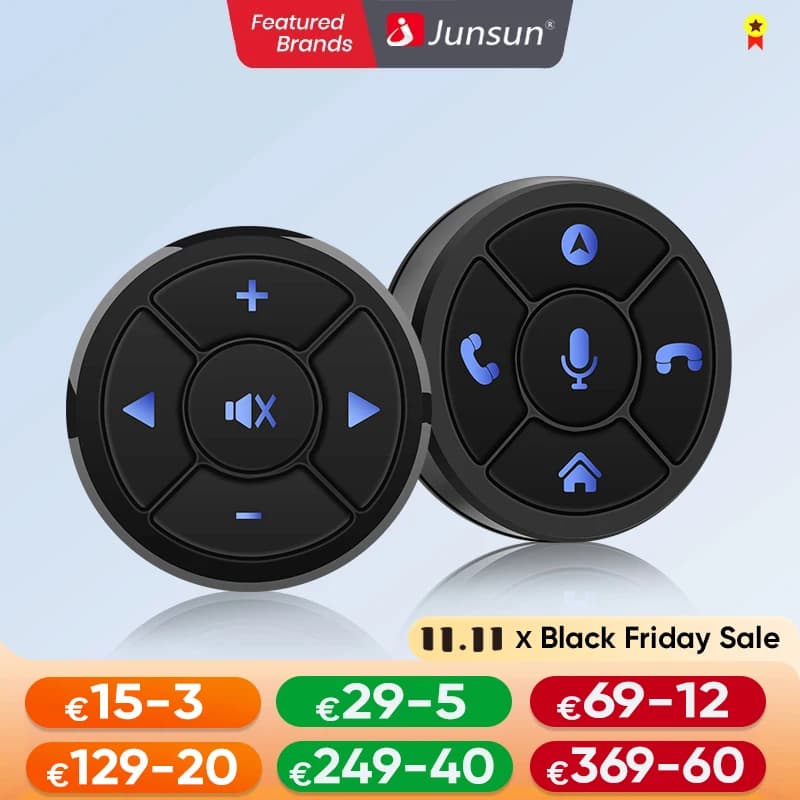 Junsun Universal Car Wireless Steering Wheel Control Button for for Android Car Radio 8 Key Functions Cup Shape With LED Light