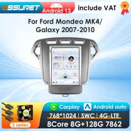 OSSURET 9.7inch 2 DIN Android 13 Car Radio for Ford Mondeo mk4 Galaxy A/C 2007-2010 Multimedia Stereo Vertical Screen Carplay