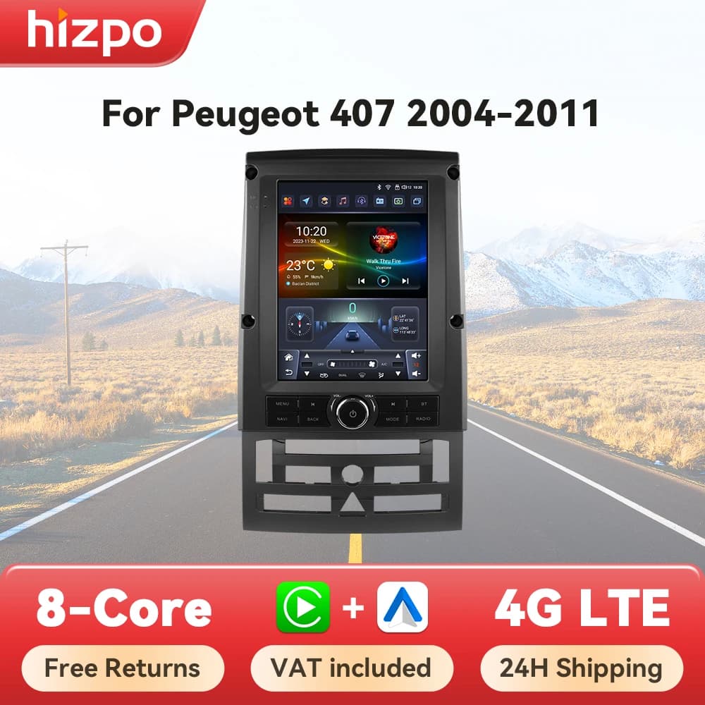 Hizpo 9.7' for Tesla Style Car Radio For Peugeot 407 2004 - 2011 Wireless CarPlay Android Auto No 2 Din 2din DVD 360 CAM 8 Core