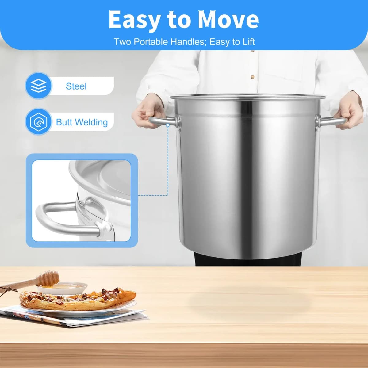 Stock Pot Stainless Steel Large Capacity Soup Stock Pot Milk Can with Lid and Riveted Handles Big Pots for Home 35L/9.25Gal