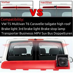 ESSGOO 170 Grad Rear View Reversing Camera for VW Transporter T5 T6 3rd Brake Light Double Doors 8M IP68 Waterproof Night Vision
