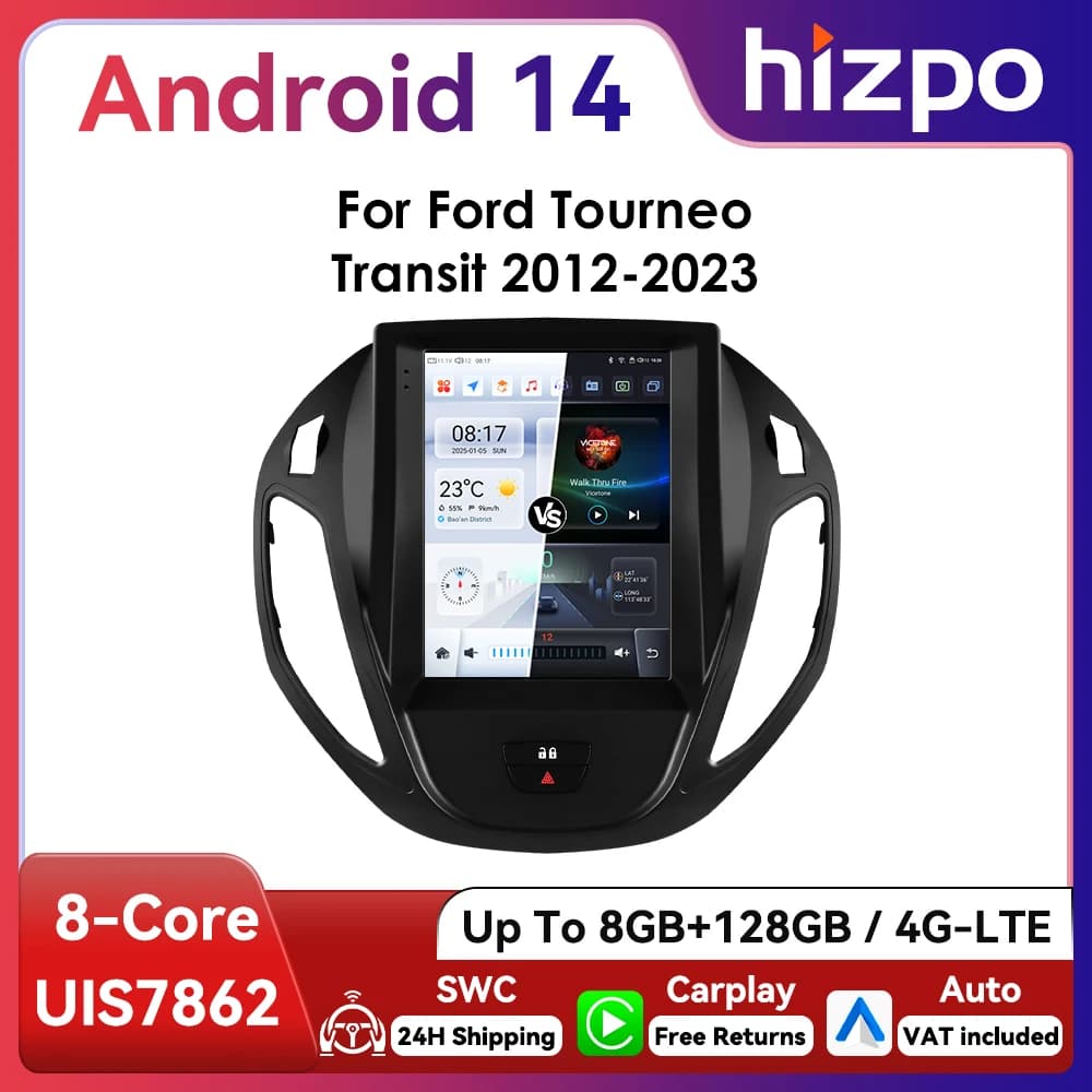 9.7" Hizpo Android13 Autoradio for Ford Tourneo Transit 2012 - 2023 Tesla Style Multimedia GPS RDS DSP 4G Carplay UI7862 360CAM