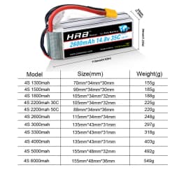 HRB 4S Lipo 14.8v 1300mah 1500mah 1800mah 2200mah 2600mah 3300mah 4000mah 5000mah 6000mah RC 4S Lipo Battery With XT60 Connector