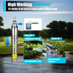 Submersible Water Pump Pump Stainless Steel DC24V 0.5HP 370W Deep Well Cylindrical Polished 2850RPM 65m Lift Garden Irrigation Household SP2-65-0.37