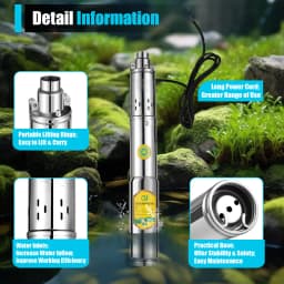 Submersible Water Pump Pump Stainless Steel DC24V 0.5HP 370W Deep Well Cylindrical Polished 2850RPM 65m Lift Garden Irrigation Household SP2-65-0.37
