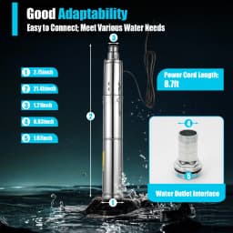 Submersible Water Pump Pump Stainless Steel DC24V 0.5HP 370W Deep Well Cylindrical Polished 2850RPM 65m Lift Garden Irrigation Household SP2-65-0.37