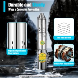 Submersible Water Pump Pump Stainless Steel DC24V 0.5HP 370W Deep Well Cylindrical Polished 2850RPM 65m Lift Garden Irrigation Household SP2-65-0.37