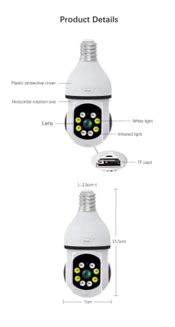 5GWiFi e27 Bulb Camera Indoor Monitoring Home Security Baby Monitor Full Color Automatic Human Tracking Safety Protector