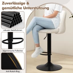 2 Set bar stools, bar chairs 63-83 cm adjustable in height from Teddy fabric, seat stool upholstered with backrest & footrest