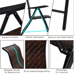 Polyrattan Folding Chair 5-way Adjustable Backrest High Lehner Balcony Chair Folding Weather Resistant