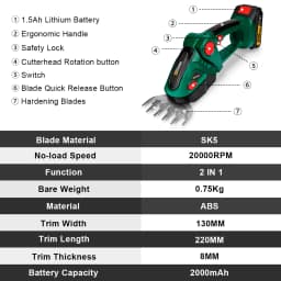 Gisam 2 in 1 Electric Hedge Trimmer 20000rpm Handheld Household Lawn Mower Garden Scissors Power Tool For Makita 18V Battery Pin