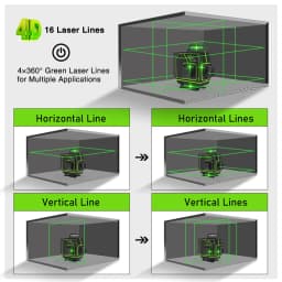 Clubiona 4D 16 Lines Laser Level 1PCS battery  with receiver Remote Pulse Mode Super Powerful Green Beams Professional level