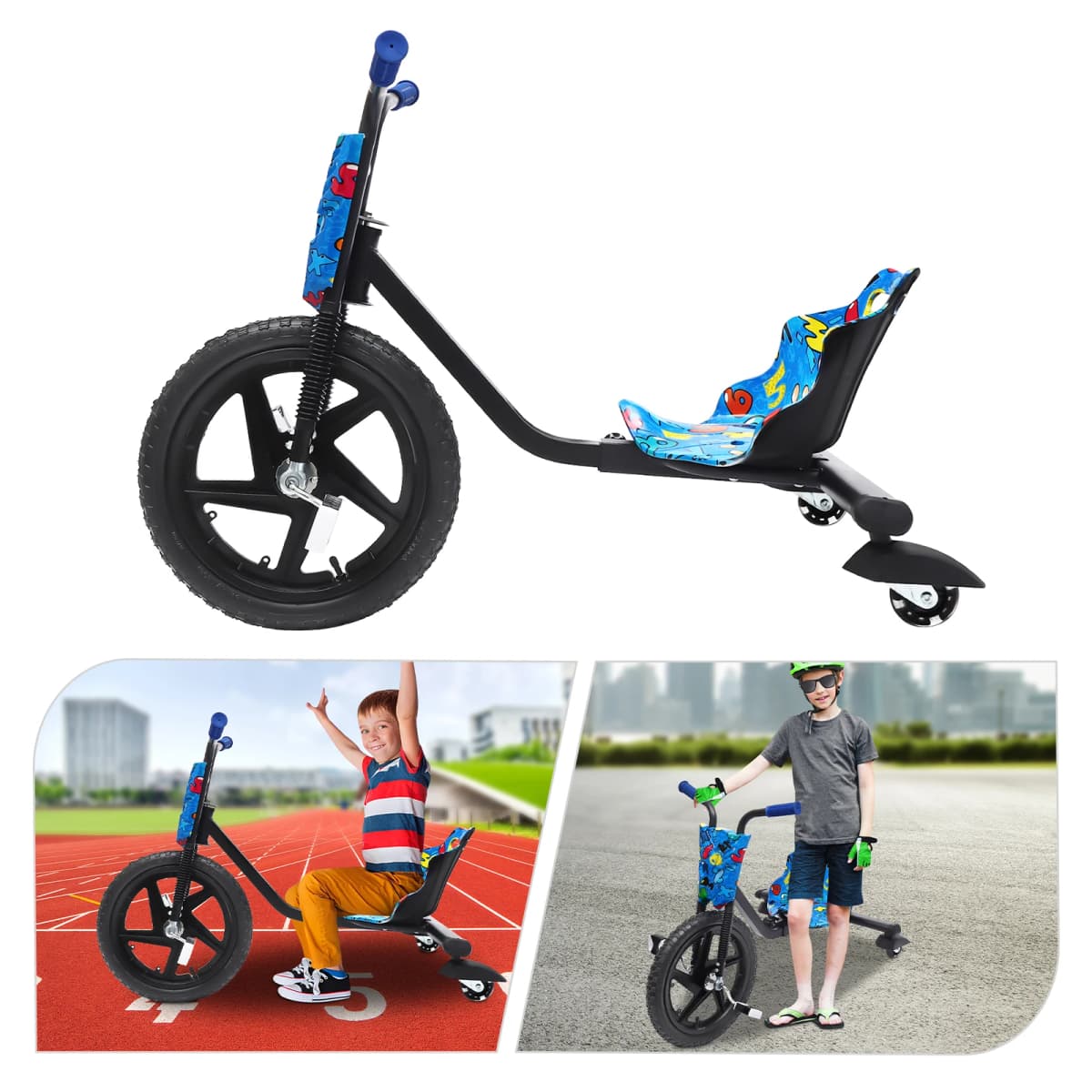 Children's Pedal Scooter Drift Trike 3 Wheel kick Scooters for Kids Aged 6 Years Old up 80kg/176.37lbs