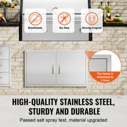 SucceBuy BBQ Access Door Double Outdoor Kitchen Stainless Steel Flush Mount Door for BBQ Island Grilling Station Outside Cabinet