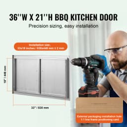 SucceBuy BBQ Access Door Double Outdoor Kitchen Stainless Steel Flush Mount Door for BBQ Island Grilling Station Outside Cabinet