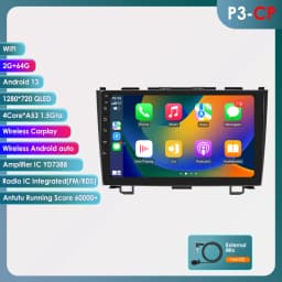 9" Hizpo 2Din Android14 Car Radio for Honda CRV CR-V 2007 - 2011 4G BT CarPlay Android Auto RDS DSP GPS Snapdragon 6115 360° CAM
