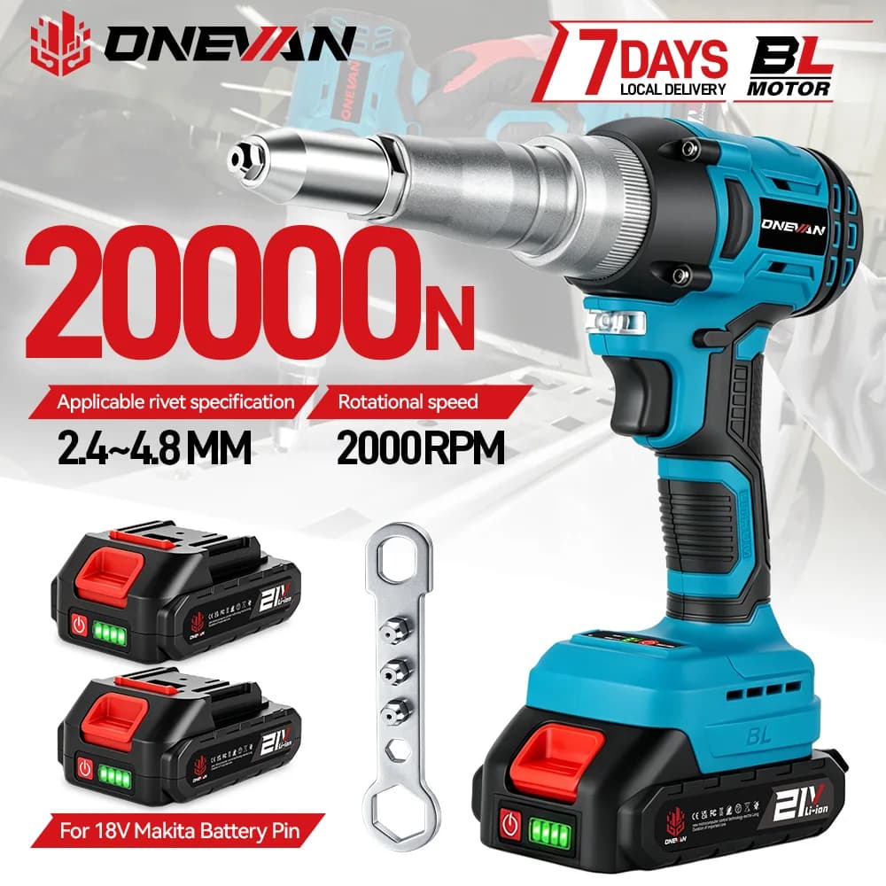 ONEVAN Brushless Electric Rivet Gun 2.4~5.0mm Drill Cordless Rivet Nut Gun Automatic Riveting Power Tool For Makita Battery Pin