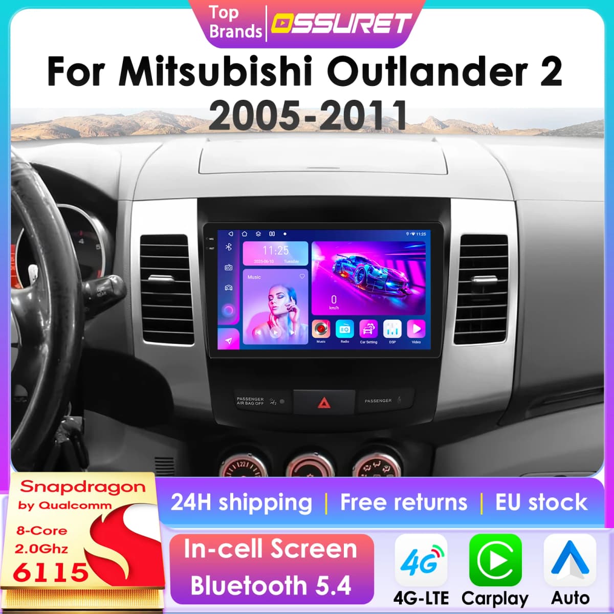 360Camera 2Din Android 13 Car Multimedia GPS autoradio For Mitsubishi Outlander xl 2 2005-2011 for Citroen C-Crosser 4G Carplay