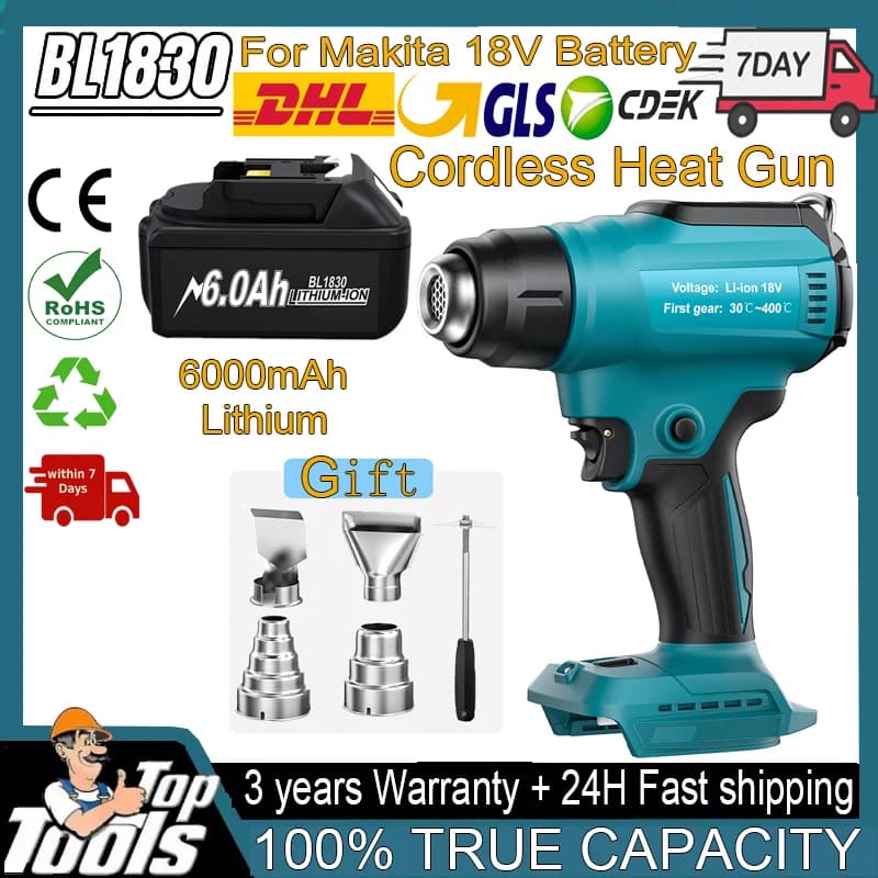 Cordless Heat Gun For Electronic Repair Tools For Makita 18V Battery For Shrinking Phone Repair 4pcs Nozzles For BL1830 Battery