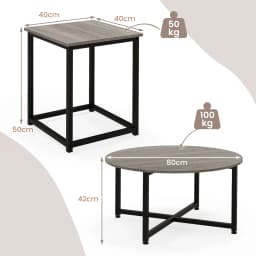 Set of 3 coffee table, side table metal frame, 1 round coffee table & 2 square tables, sofa table living room table