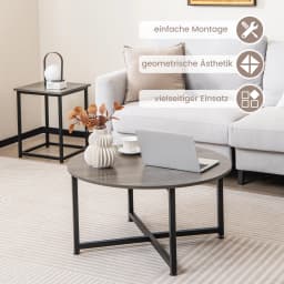 Set of 3 coffee table, side table metal frame, 1 round coffee table & 2 square tables, sofa table living room table