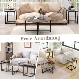 Set of 3 coffee table, side table metal frame, 1 round coffee table & 2 square tables, sofa table living room table