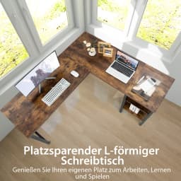 Desk L shape, corner desk with full length shelf and 2-tier side shelves, corner table, computer table, office table