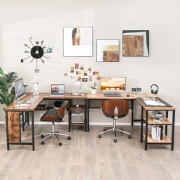 Desk L shape, corner desk with full length shelf and 2-tier side shelves, corner table, computer table, office table