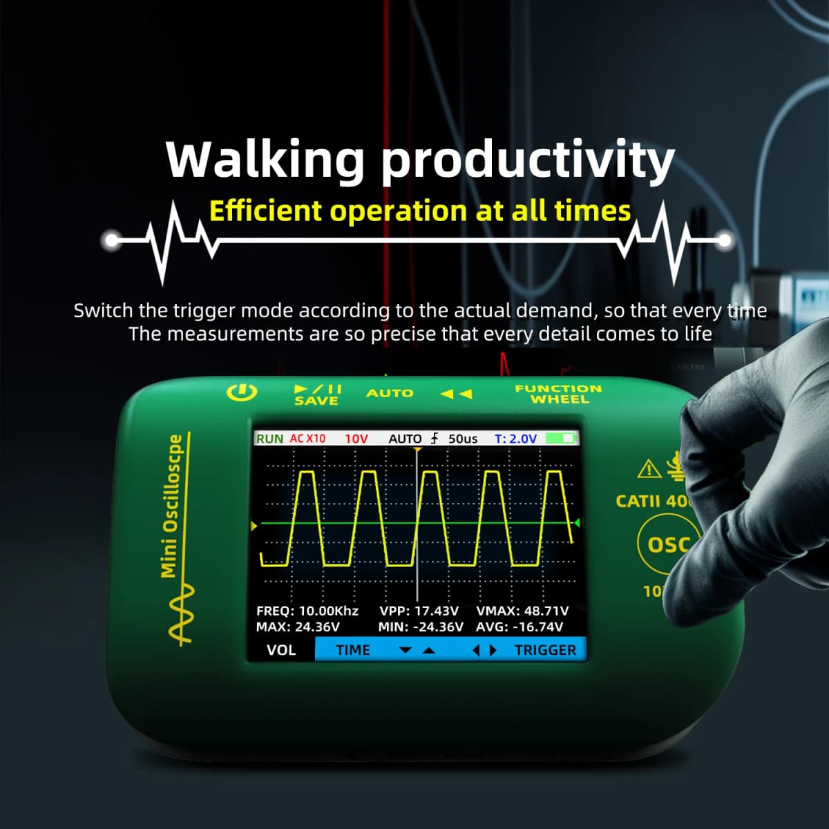 BSIDE Mini Handheld Digital Oscilloscopes 48MS/s Sampling Rate 10MHz Analog Bandwidth Support Firmware Upgrade Waveform Storage