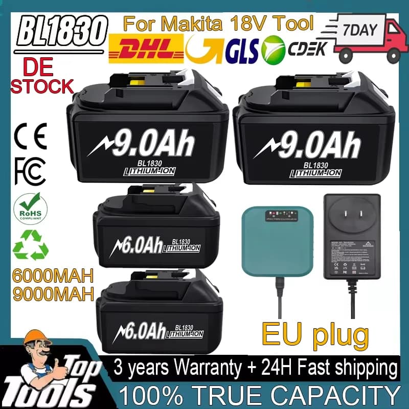 For Makita 18V 6.0Ah 9.0Ah Lithium-ion Replacement Battery Compatible For Makita BL1830 BL1840 BL1860 BL1890 Power Tools