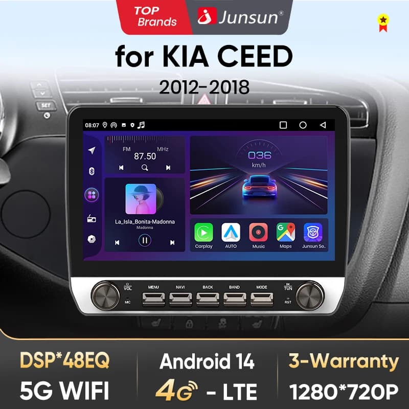 Junsun 10" Button Car Radio for KIA CEED 2012-2018 GPS Multimedia Stereo BT FM RDS Wireless CarPlay for Apple Android Auto 4G