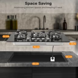 5 Burners 70 cm Glass with Automatic Flame Protection, Natural Gas Propane Gas, Built-in Gas Hob
