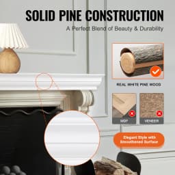 SucceBuy Fireplace Mantel 72 x 8 x 5" 50 lbs Natural Wood Mantel for Over Fireplace Wall Handcrafted Wood for Wall Decor White