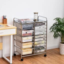 Trolley with 15 stackable drawers, drawer trolley roll container with metal rack and storage space, bathroom trolley