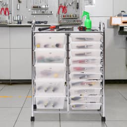 Trolley with 15 stackable drawers, drawer trolley roll container with metal rack and storage space, bathroom trolley