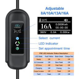 KOLANKY 16A 11KW Portable EV Charger Wallbox Type 2 IEC-62169 Standard Charging Timer For Eletric Vehicle Hybrid Cars Cable 10M