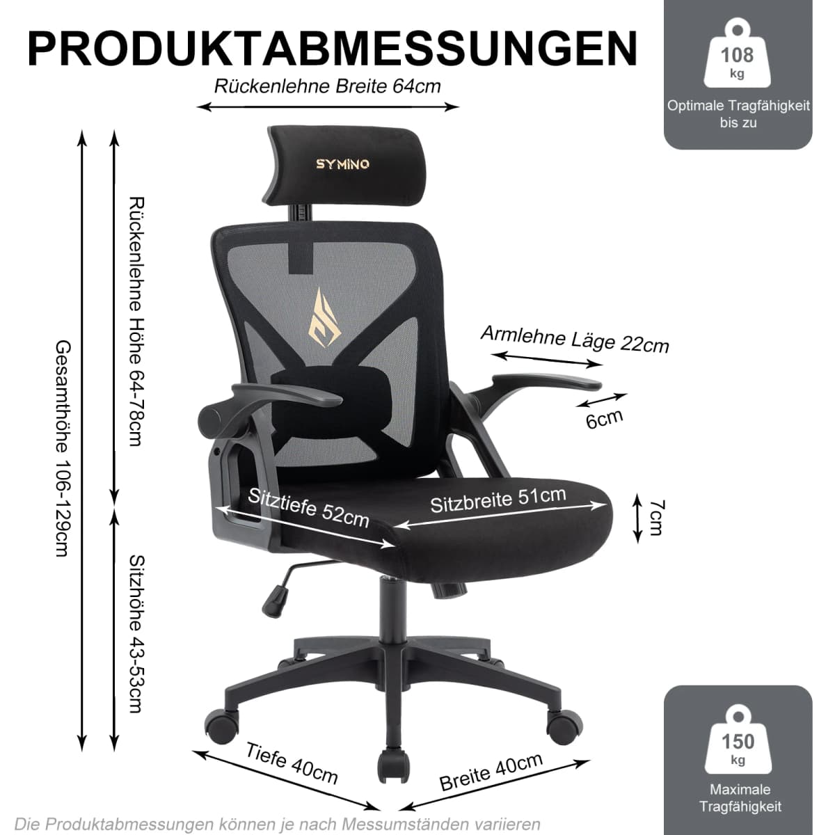 SYMINO Office Chair With Adjustable Headrest, Armrests, Lumbar Support, Ergonomic Office Chair, Rotating Rocker Function