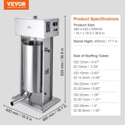 SucceBuy Electric Sausage Stuffer Vertical Meat Stuffer Speed Control Foot Pedal Made of 304 Stainless Steel 5 Stuffing Tubes