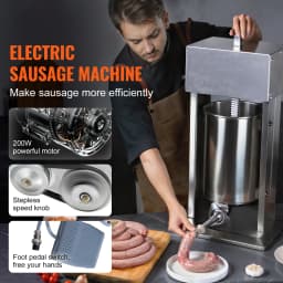 SucceBuy Electric Sausage Stuffer Vertical Meat Stuffer Speed Control Foot Pedal Made of 304 Stainless Steel 5 Stuffing Tubes
