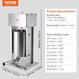 SucceBuy Electric Sausage Stuffer Vertical Meat Stuffer Speed Control Foot Pedal Made of 304 Stainless Steel 5 Stuffing Tubes