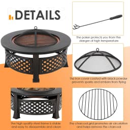 Large Ø81cm Fire Bowl with Grill Grate, with Spark Protection, 3 in 1 Fire Pit Fire Basket Spark Protection BBQ Heater, Black