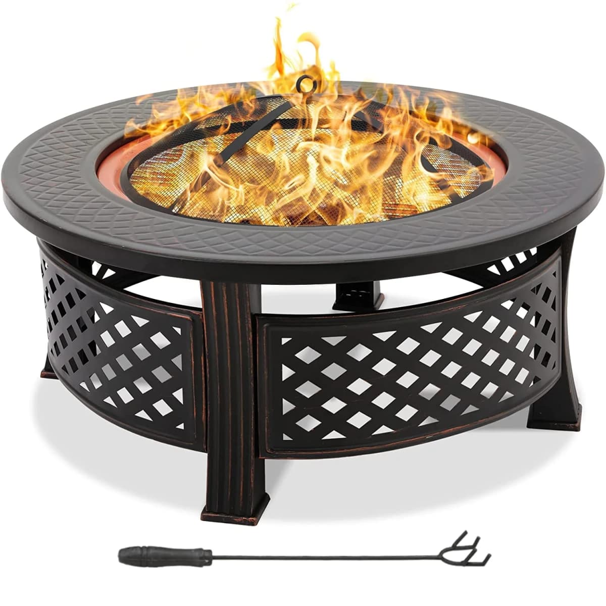 Large Ø81cm Fire Bowl with Grill Grate, with Spark Protection, 3 in 1 Fire Pit Fire Basket Spark Protection BBQ Heater, Black