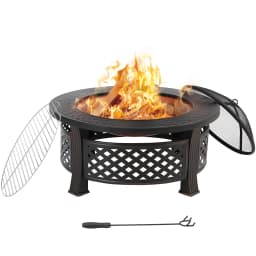 Large Ø81cm Fire Bowl with Grill Grate, with Spark Protection, 3 in 1 Fire Pit Fire Basket Spark Protection BBQ Heater, Black