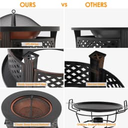 Large Ø81cm Fire Bowl with Grill Grate, with Spark Protection, 3 in 1 Fire Pit Fire Basket Spark Protection BBQ Heater, Black