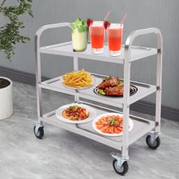 Stainless Steel Kitchen Serving Cart 3 Tiers 85x45x90cm with 4 Universal Wheels Restaurant Trolley for Storage And Organization