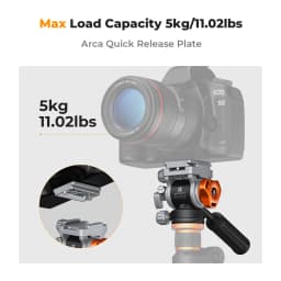 K&F Concept 11lb/5kg Load Tripod Fluid Head Video Head Silky-Smooth Stable Camera Fluid Heads for Nikon Canon Leica Sony Camera