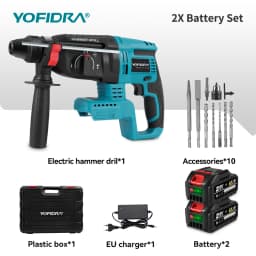 YOFIDRA Brushless Electric Hammer Impact Drill 26MM Cordless Woodworking Impact Drill Power Tools Set For Makita 18V Battery Pin