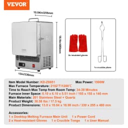 SucceBuy 1500W Electric Melting Furnace Max Temperature 2192℉ Stainless Steel Metal Clay DIY Metal Tempering Glazing on Pottery